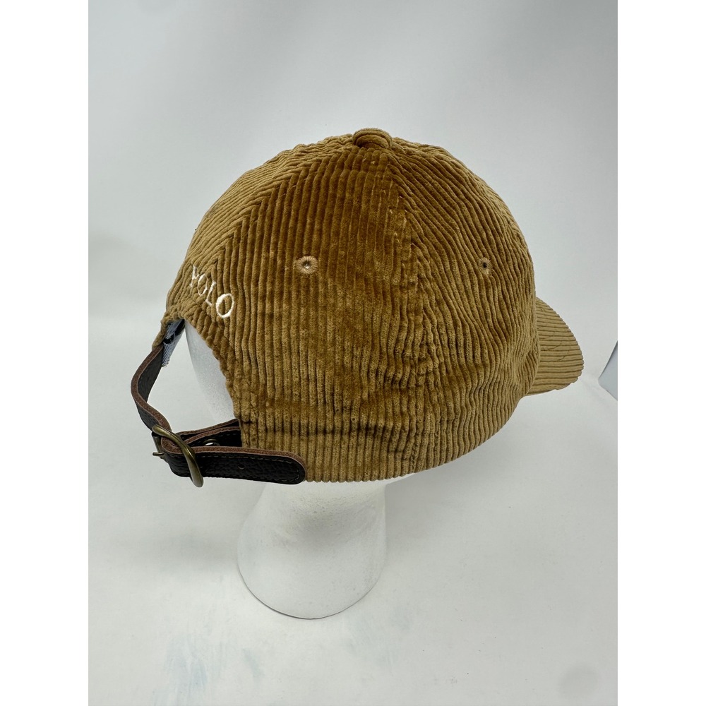 Polo Ralph Lauren Tan Brown Corduroy Baseball Cap Leather Strap Hat Mens - Picture 6 of 12